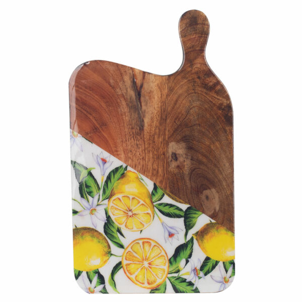 Mangohouten plank met citroenmotief, 35 × 19 cm