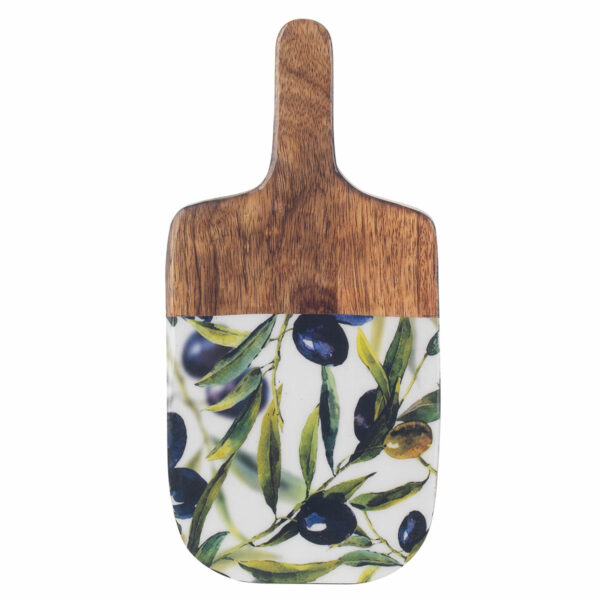 Mangohouten snijplank met olijfmotief 30 × 15 cm