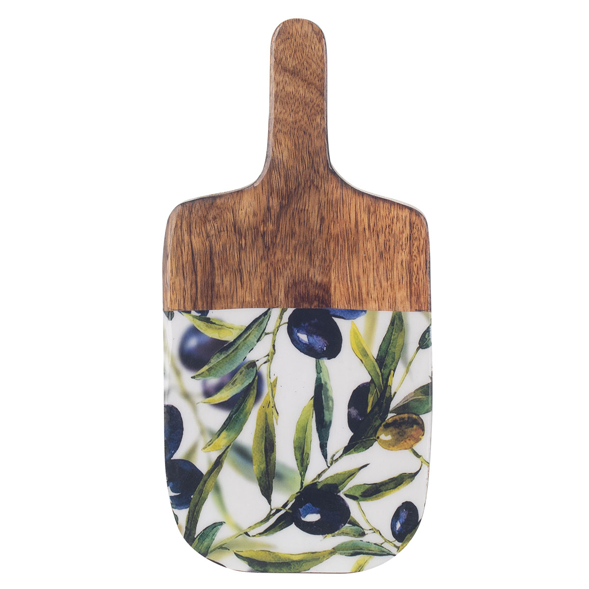 Planche à découper en bois de manguier motif olives 30 × 15 cm