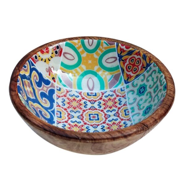 Petit bol en bois de manguier motif carreaux 15 cm