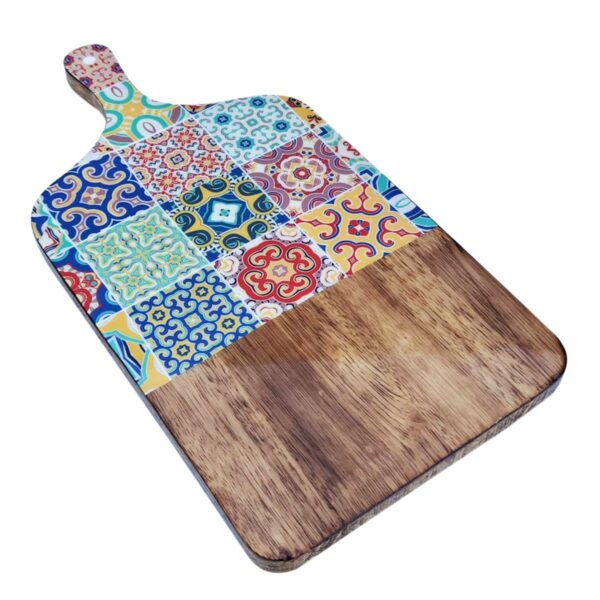 Grande planche à découper en bois de manguier motif carreaux 40,5 cm