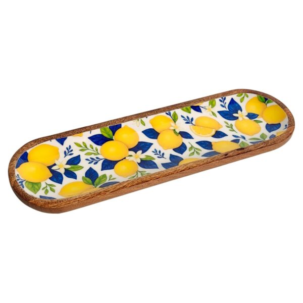 Coupelle motif citrons en bois et résine, 44 × 14 cm