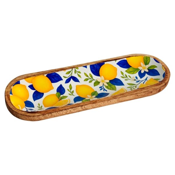 Coupelle motif citrons en bois et résine, 29,50 × 10 cm